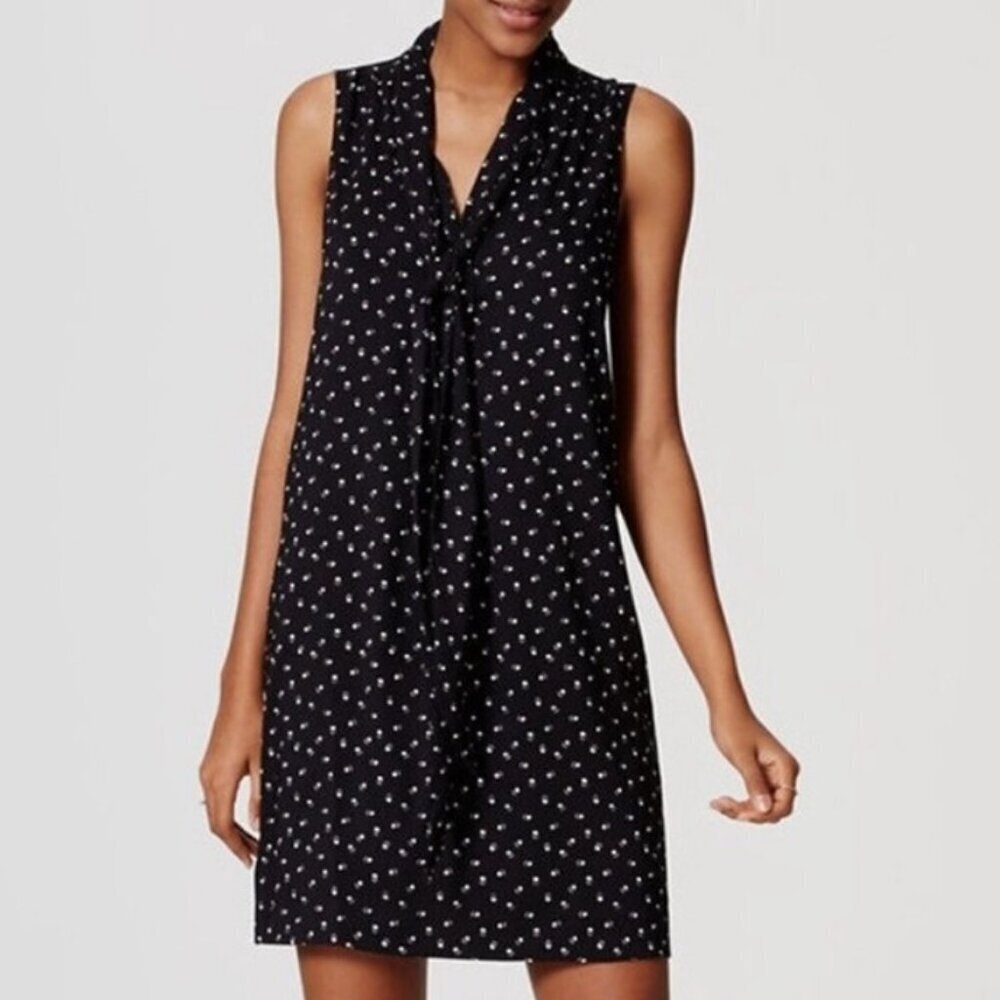 LOFT Paw Print Black Bow Sleeveless Dress